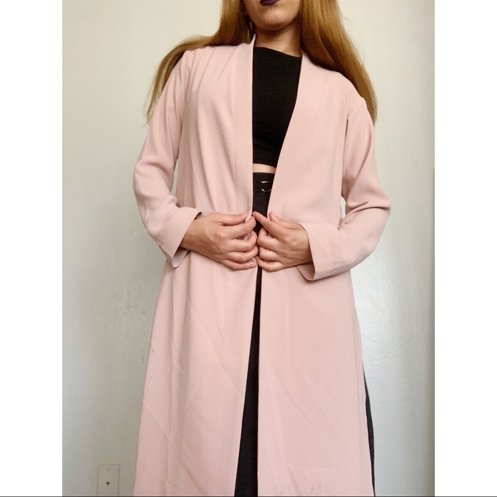 Pinched Pink Long Coat With Side Slits